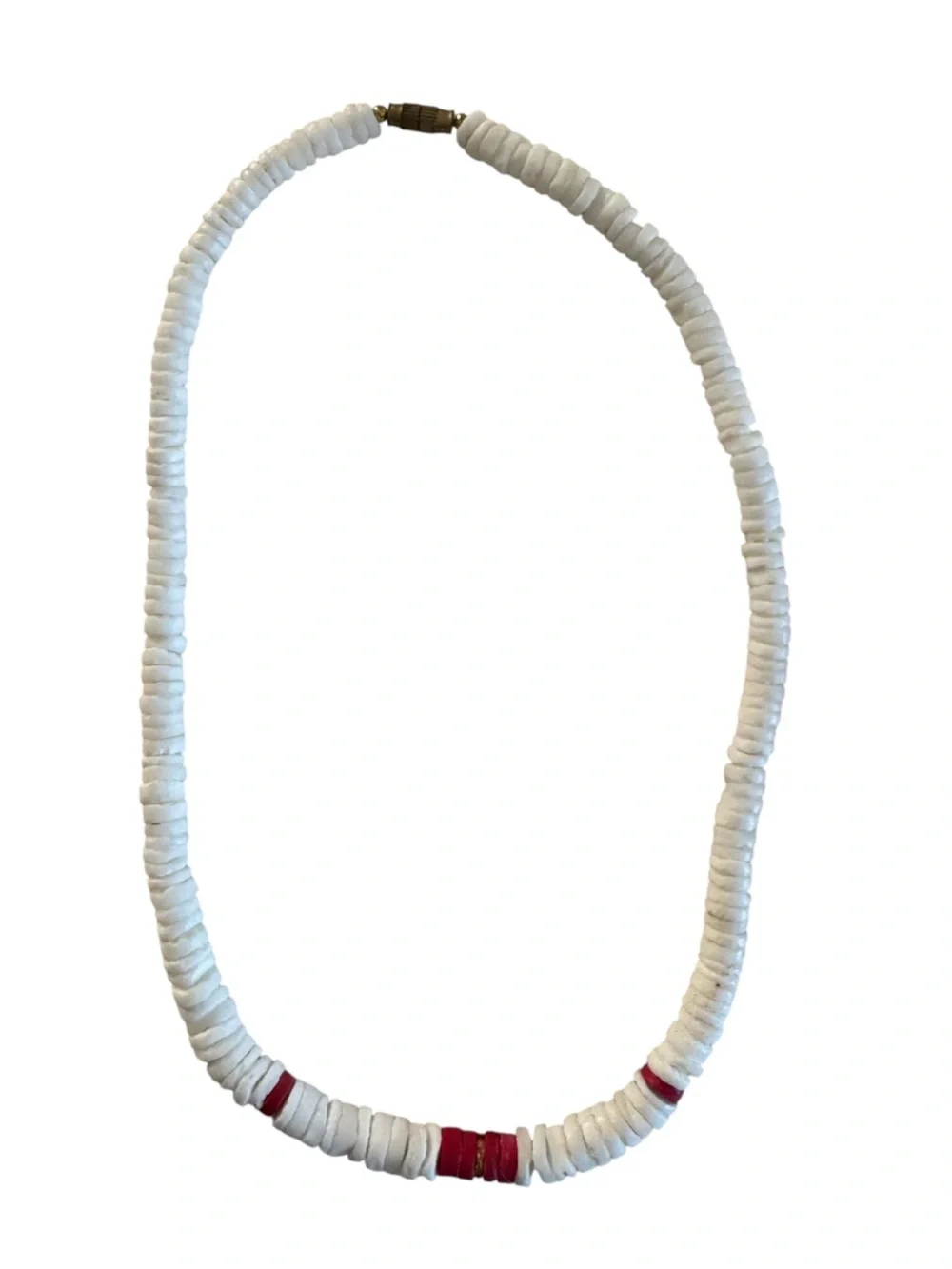 White Beaded Necklace with Red Accent - Women's Jewelry